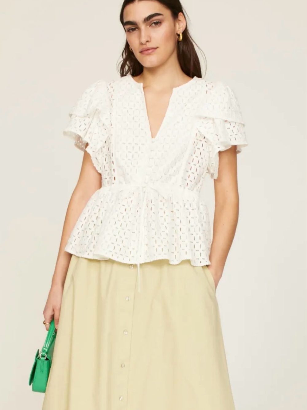 Hofmann Copenhagen Textured Ivory Peplum Blouse Top